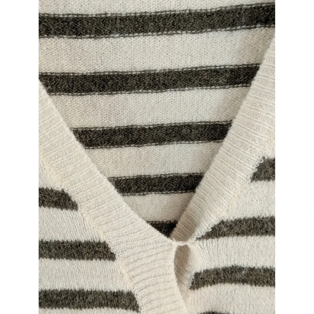 Madewell‎ Alpaca Striped Wrap Sweater XXS Cream Green Wool Blend V-Neck Preppy